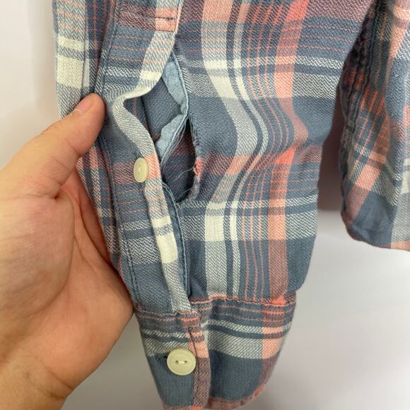 Faherty gray orange plaid button up down long sleeve men's shirt size Large - Picture 8 of 11